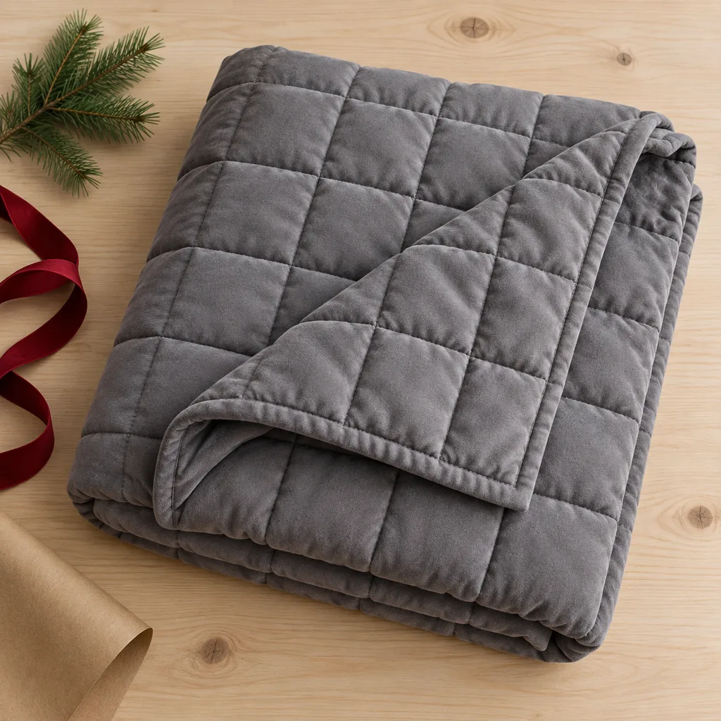 Representative photo-style image of therapeutic weighted blanket — generated, not a specific product