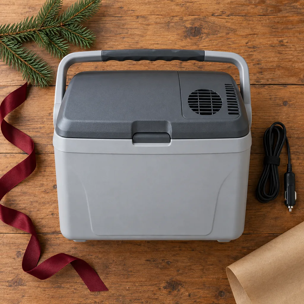 Representative photo-style image of thermoelectric portable car cooler — generated, not a specific product