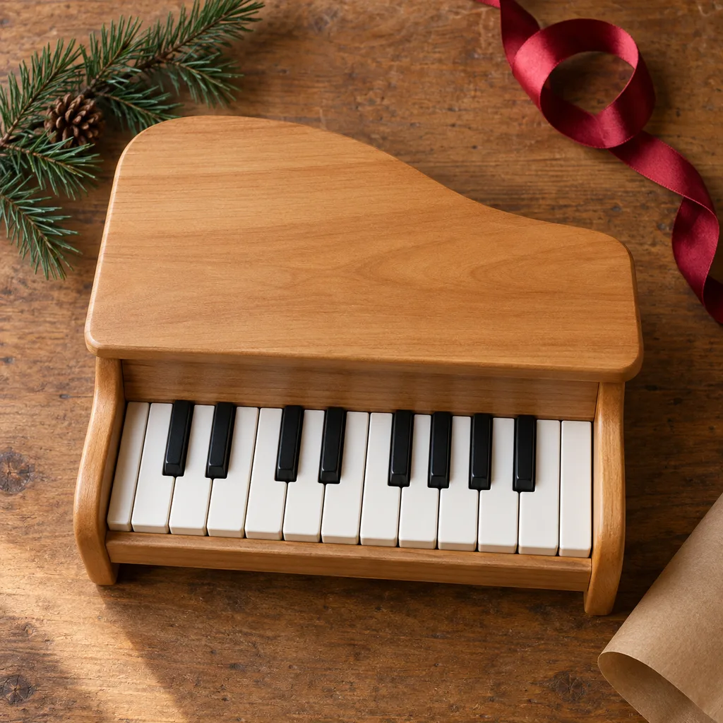 Representative photo-style image of toddler's first toy piano — generated, not a specific product