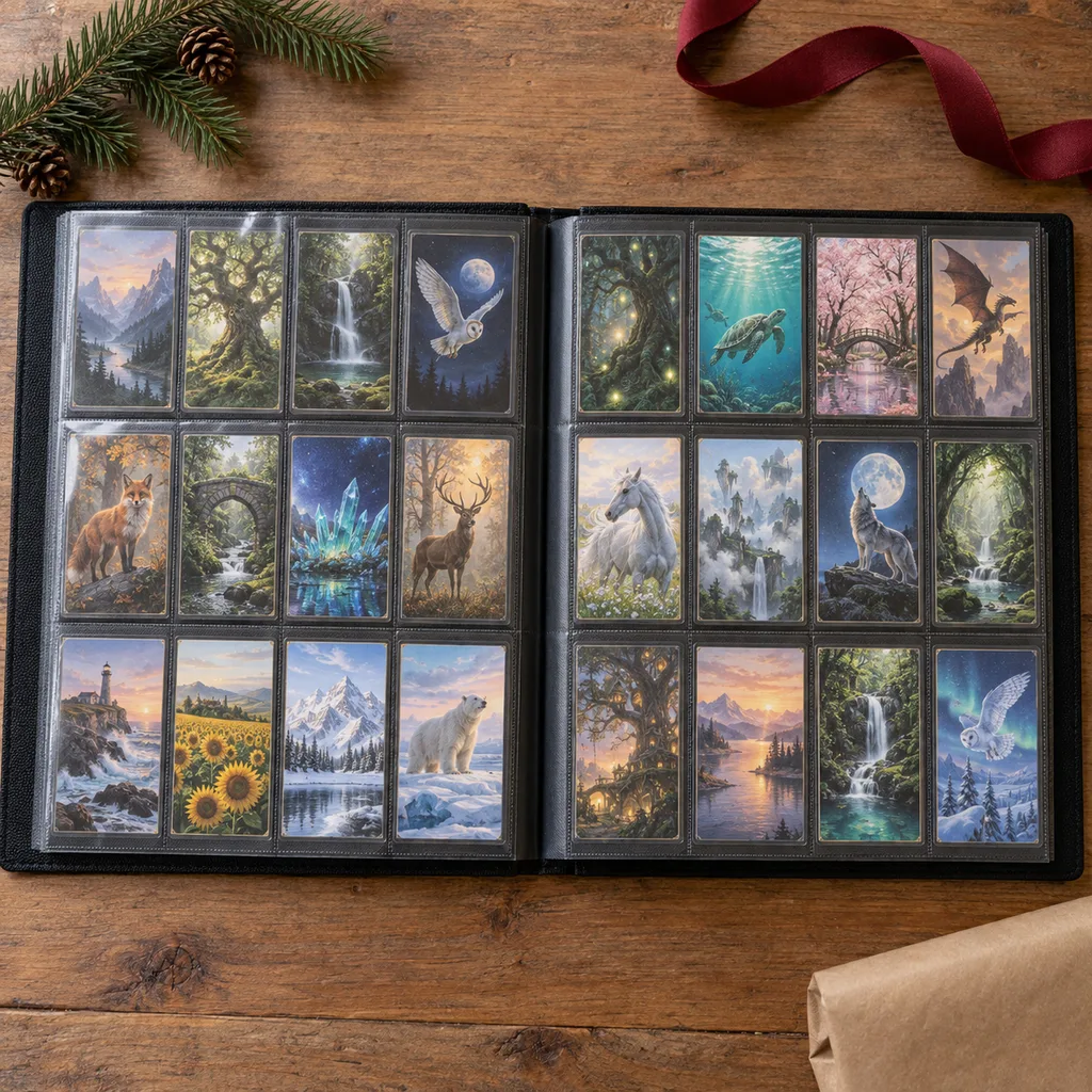 Representative photo-style image of trading card collection binder album — generated, not a specific product