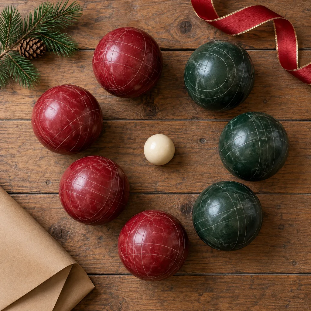 Representative photo-style image of traditional bocce ball game — generated, not a specific product
