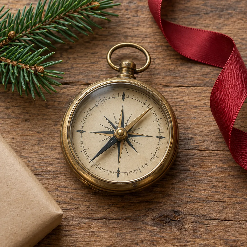 Representative photo-style image of traditional brass pocket compass — generated, not a specific product