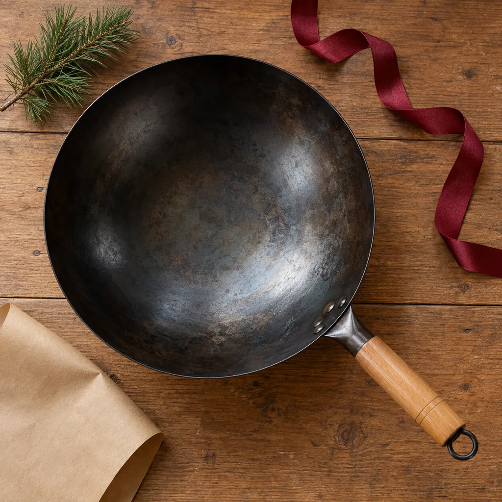 Representative photo-style image of traditional carbon steel wok — generated, not a specific product
