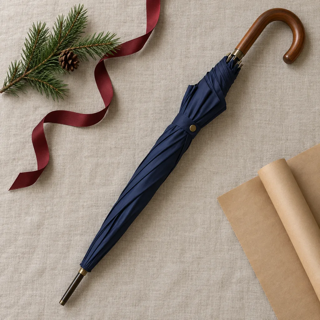Representative photo-style image of traditional full-size stick umbrella — generated, not a specific product