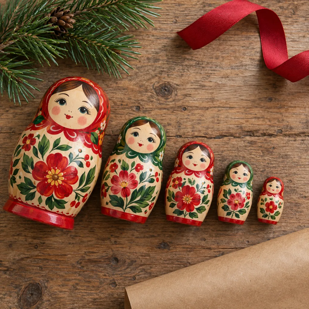 Representative photo-style image of traditional hand-painted nesting dolls — generated, not a specific product