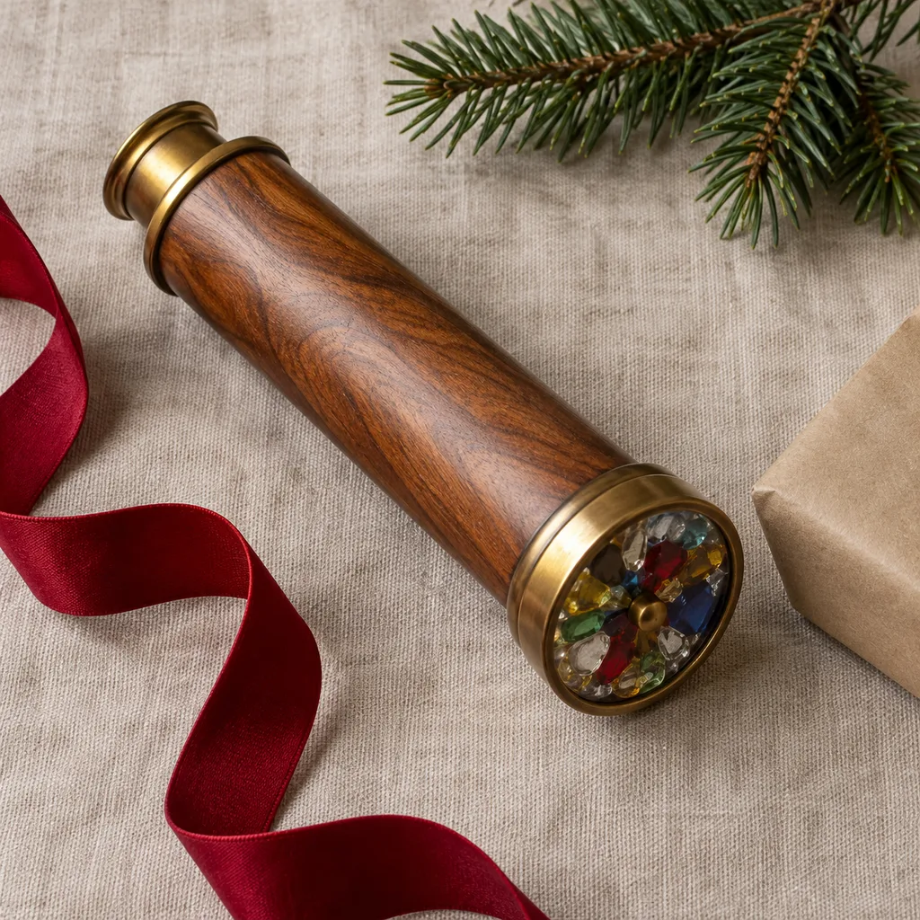 Representative photo-style image of traditional handheld kaleidoscope — generated, not a specific product