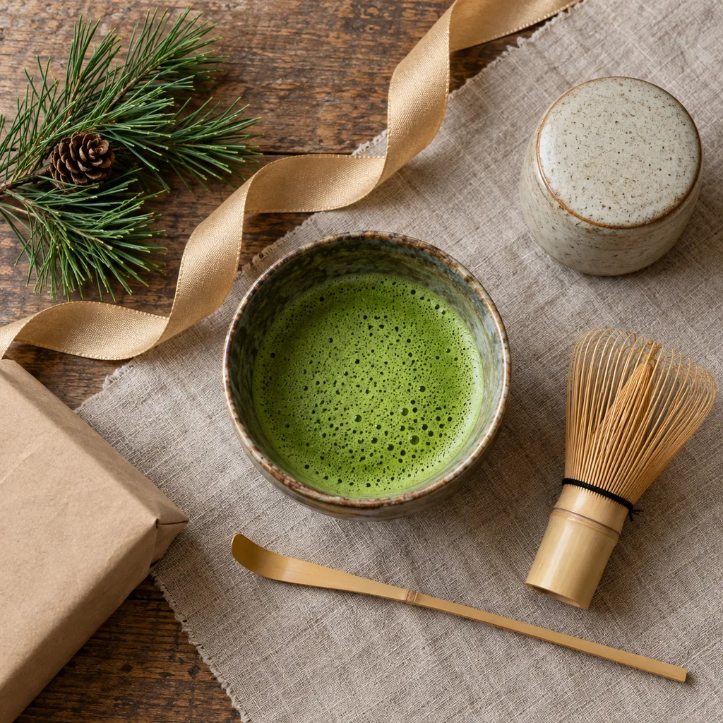 Representative photo-style image of traditional matcha tea ceremony set — generated, not a specific product