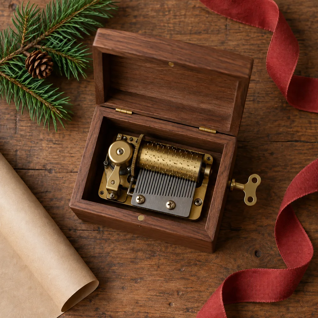 Representative photo-style image of wind up music box — generated, not a specific product