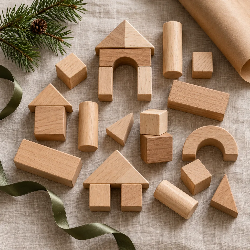 Representative photo-style image of traditional wooden building blocks collection — generated, not a specific product