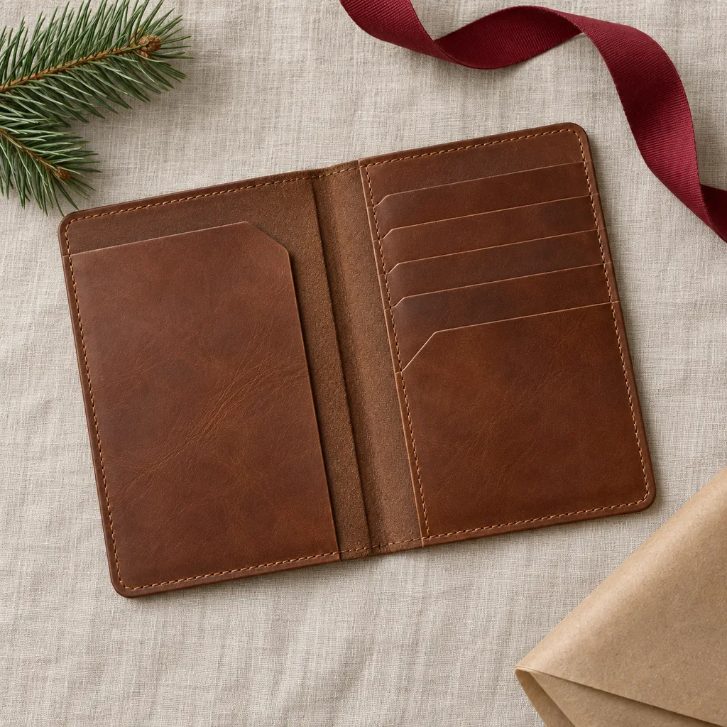 Representative photo-style image of travel document wallet — generated, not a specific product