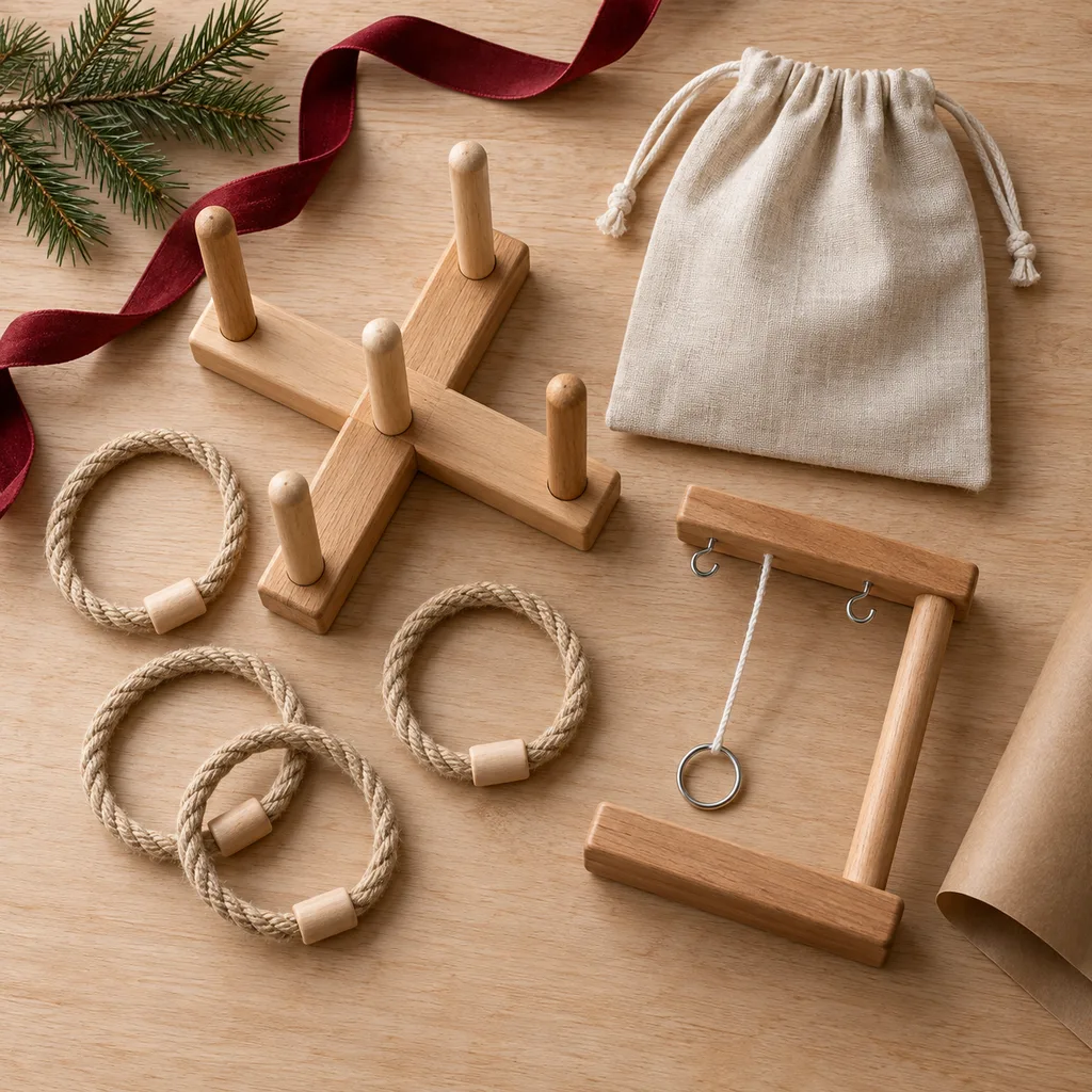 Representative photo-style image of travel ring toss set — generated, not a specific product