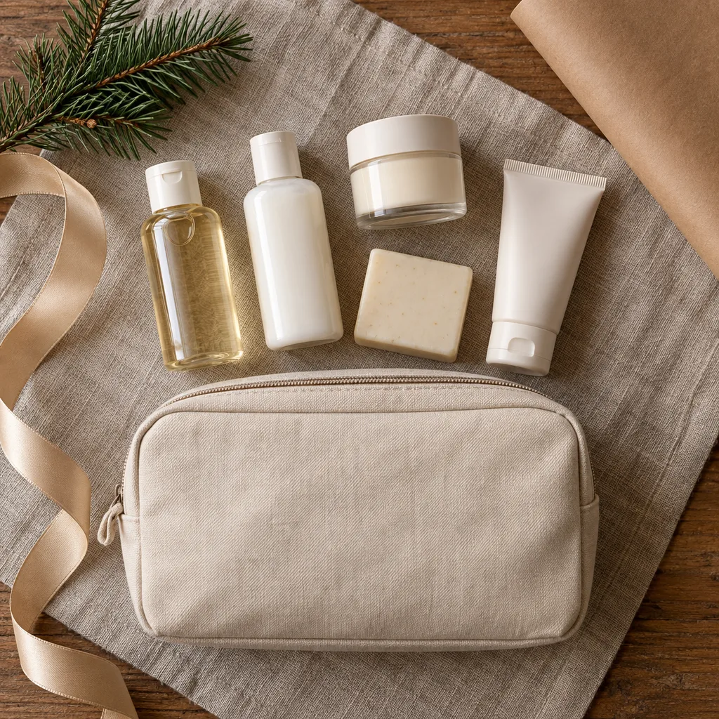 Representative photo-style image of travel size personal care collection — generated, not a specific product