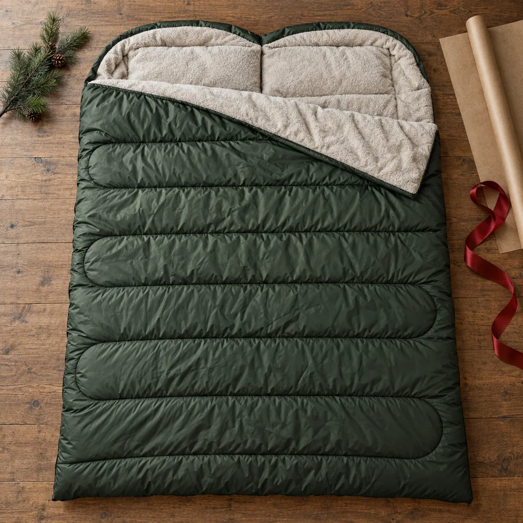 Representative photo-style image of two person sleeping bag — generated, not a specific product