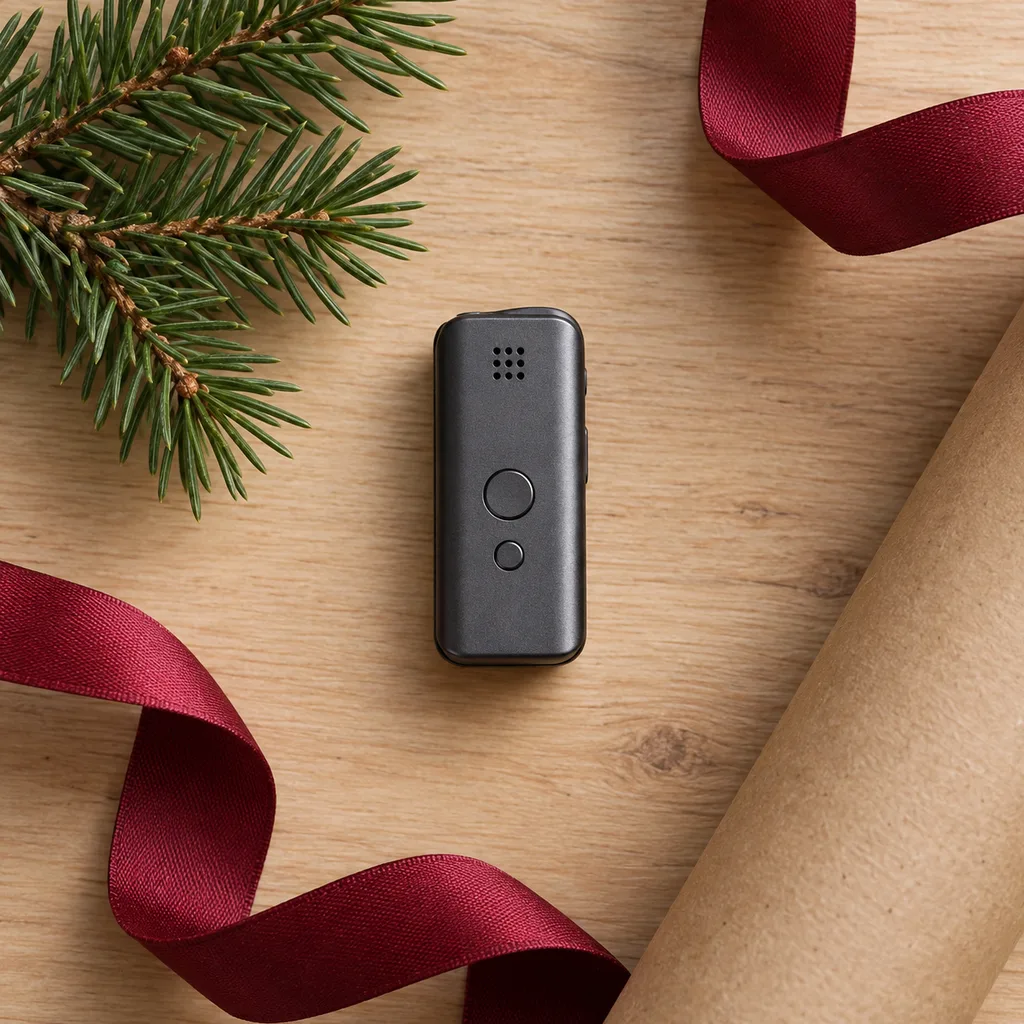 Representative photo-style image of ultra-compact mini voice recorder — generated, not a specific product