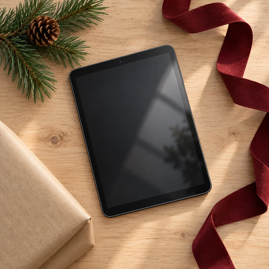 Representative photo-style image of ultra-portable mini tablet — generated, not a specific product