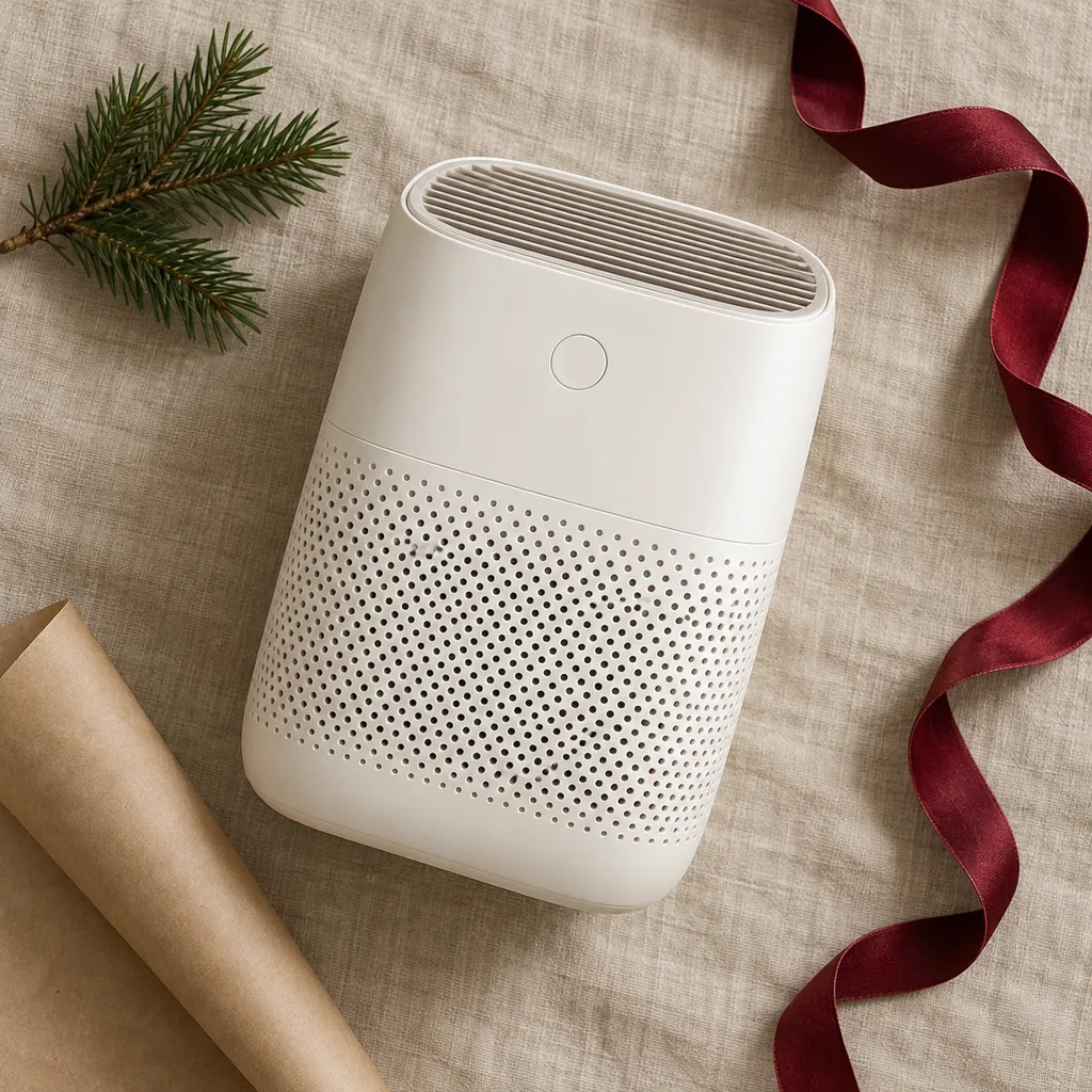 Representative photo-style image of quiet air purifier — generated, not a specific product