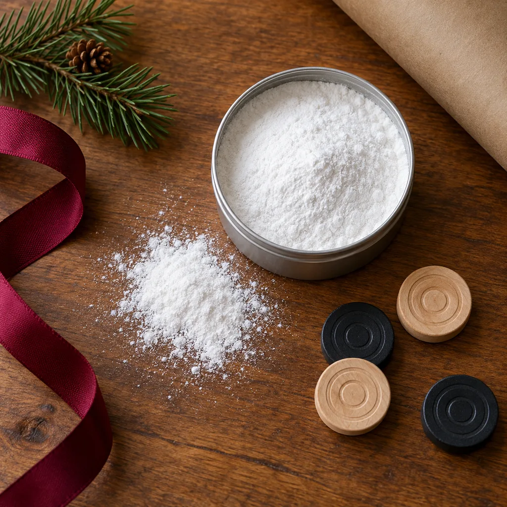 Representative photo-style image of ultra smooth carrom board powder — generated, not a specific product