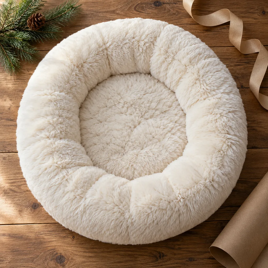 Representative photo-style image of ultra-soft luxury plush pet bed — generated, not a specific product