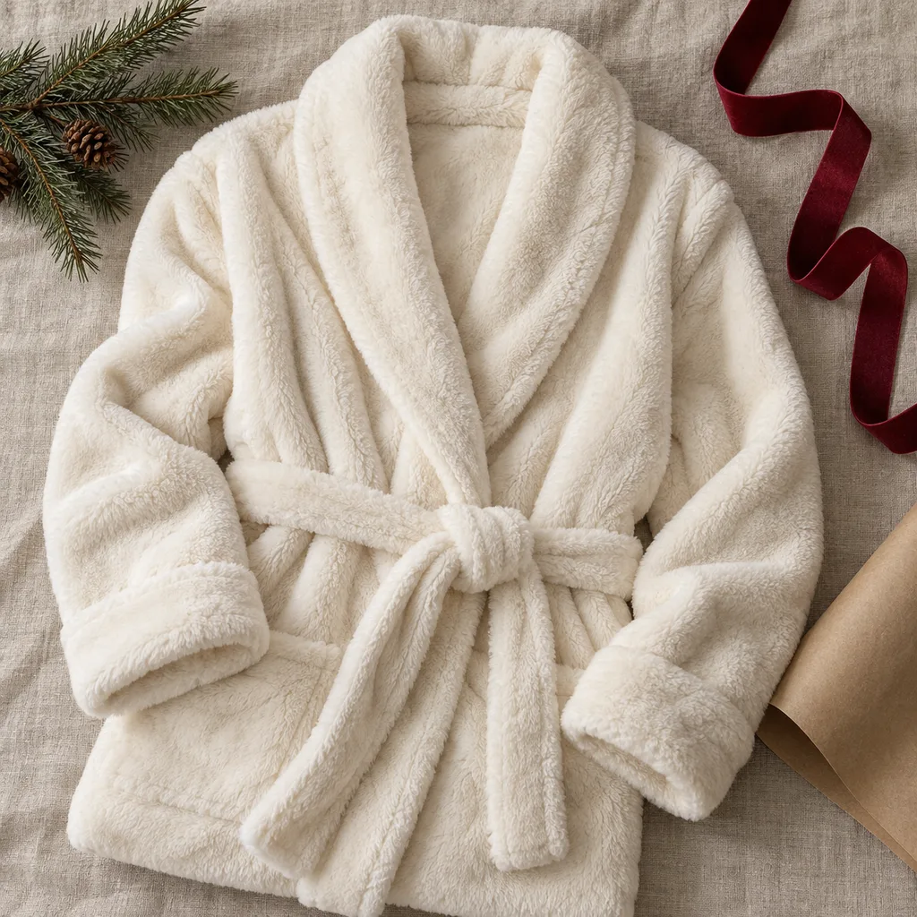 Representative photo-style image of ultra-soft plush fleece robe — generated, not a specific product