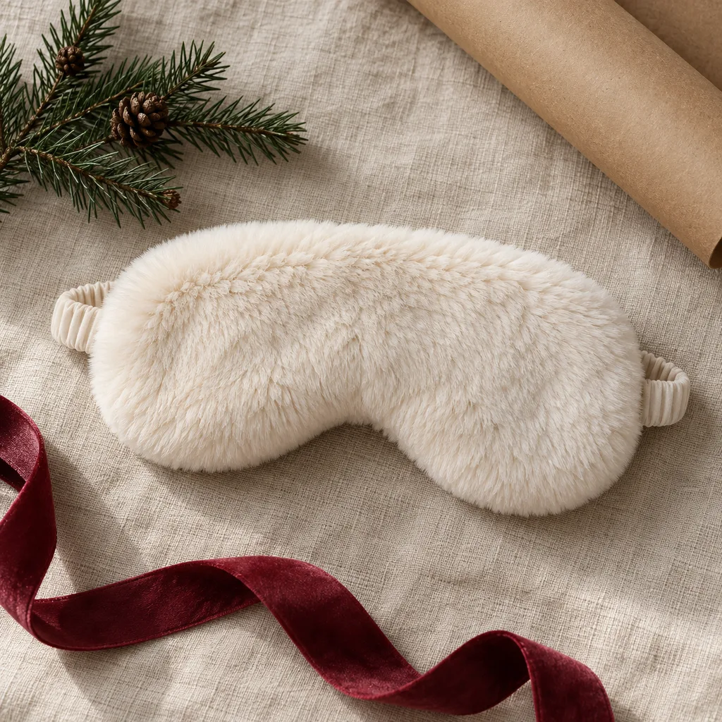 Representative photo-style image of ultra-soft plush sleep mask — generated, not a specific product