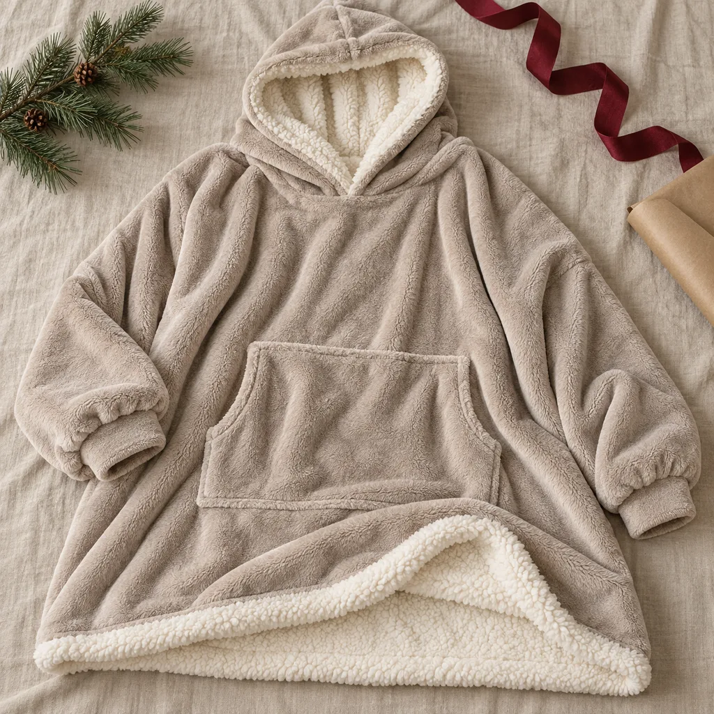 Representative photo-style image of ultra-soft sherpa lined wearable blanket — generated, not a specific product