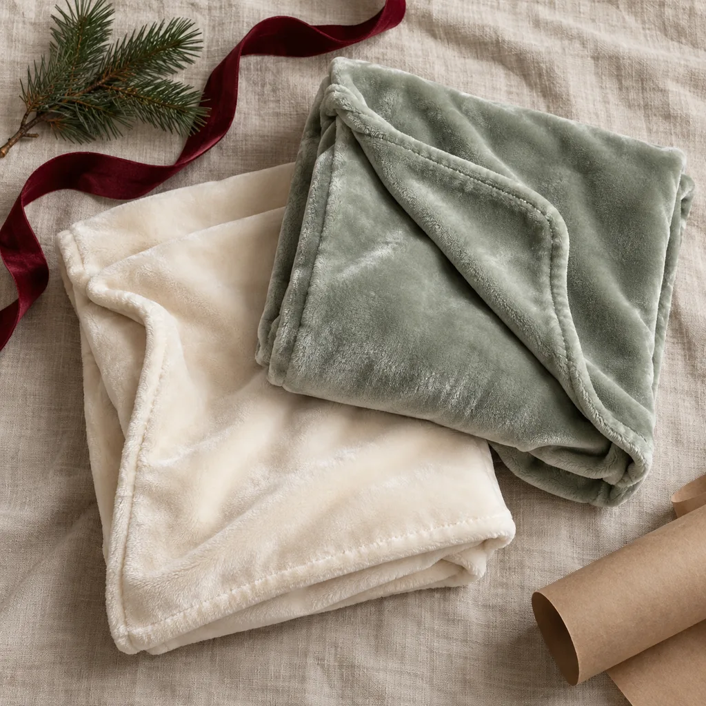Representative photo-style image of ultra-soft velvet plush receiving throws — generated, not a specific product