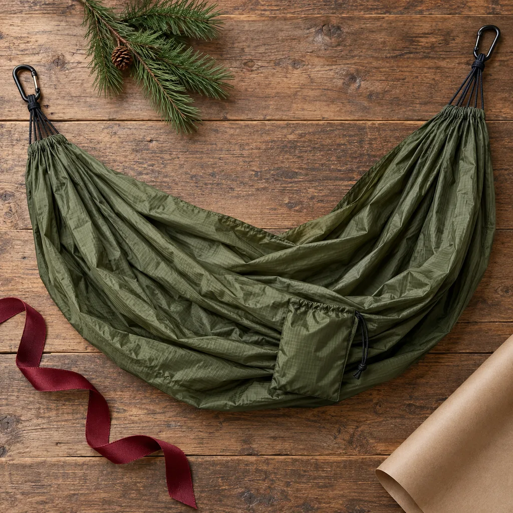 Representative photo-style image of ultralight backpacking hammock — generated, not a specific product