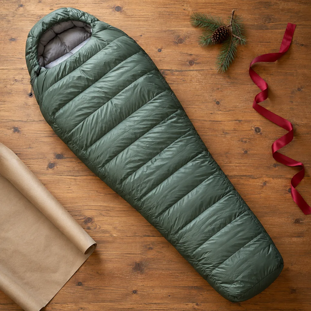 Representative photo-style image of ultralight backpacking sleeping bag — generated, not a specific product