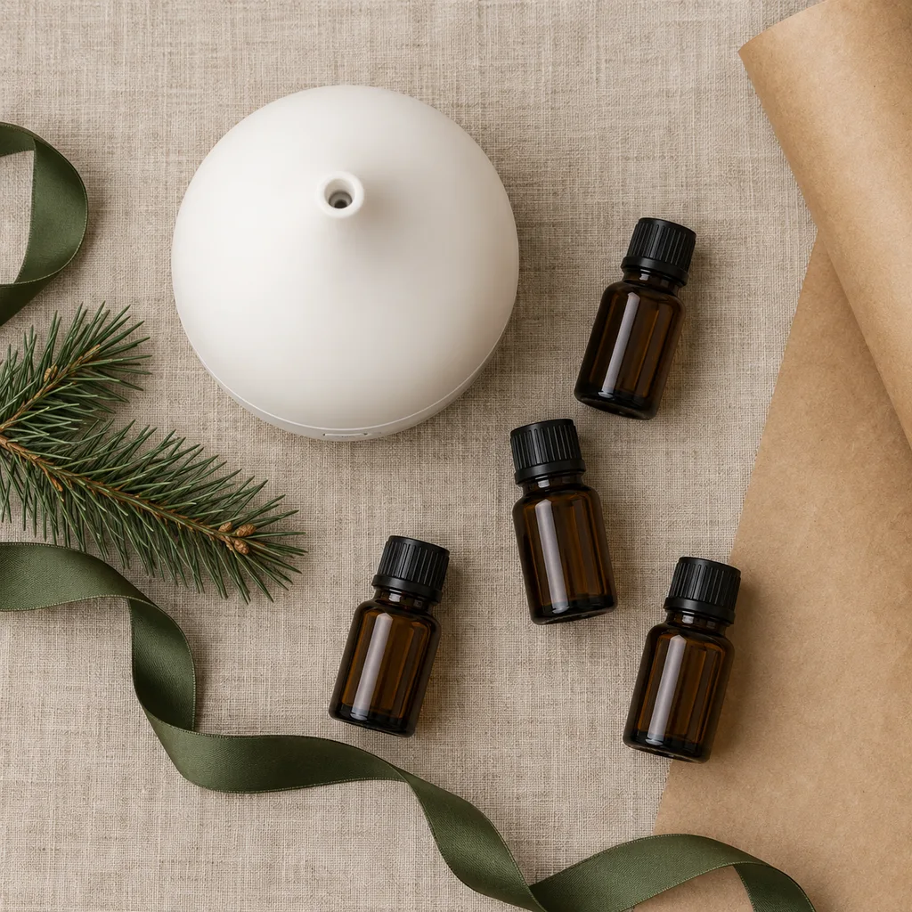 Representative photo-style image of ultrasonic essential oil diffuser kit — generated, not a specific product