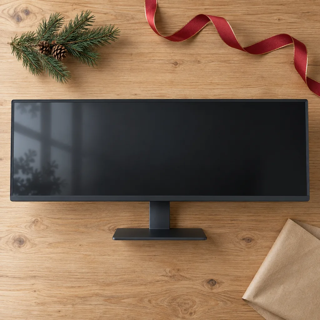 Representative photo-style image of ultrawide desktop productivity monitor — generated, not a specific product