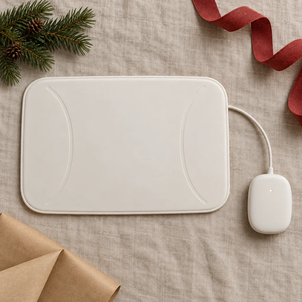 Representative photo-style image of under-mattress movement sensor monitor — generated, not a specific product