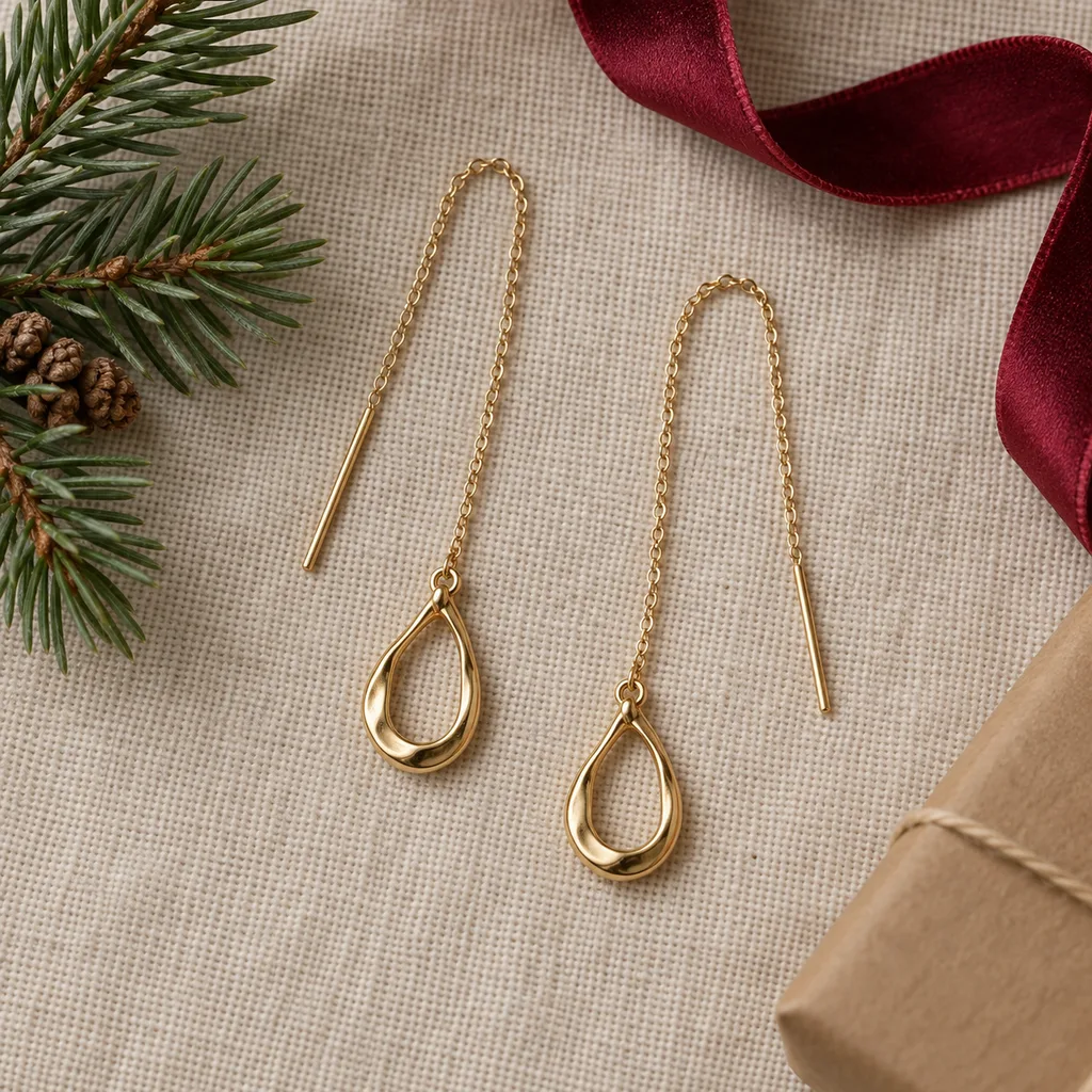 Representative photo-style image of unique threader chain earrings — generated, not a specific product