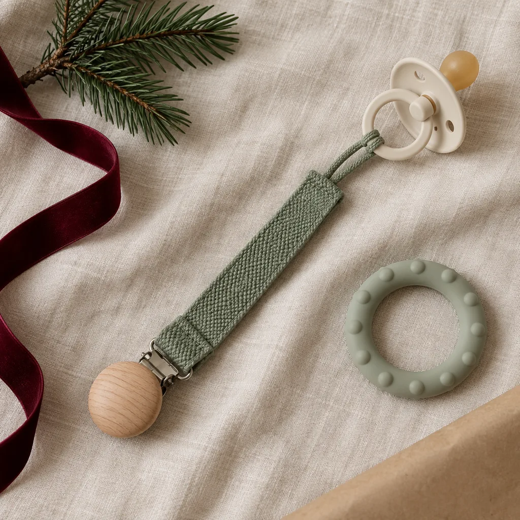 Representative photo-style image of universal pacifier clip holder — generated, not a specific product