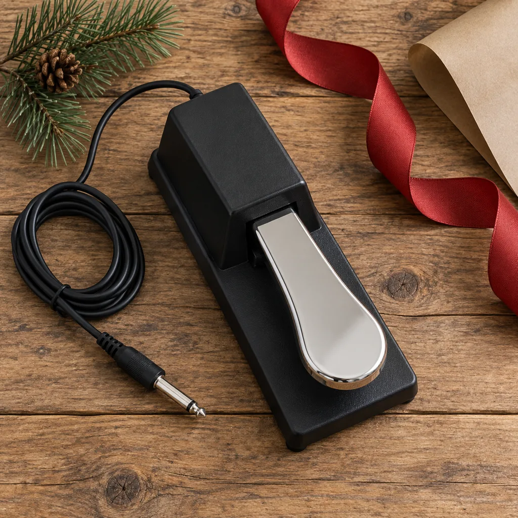 Representative photo-style image of universal sustain pedal — generated, not a specific product