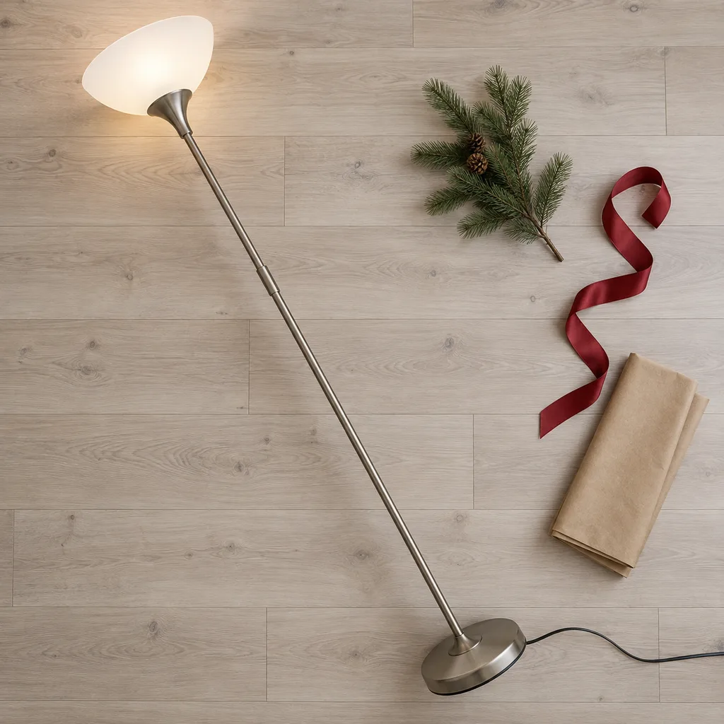 Representative photo-style image of upward-shining torchiere floor lamp — generated, not a specific product