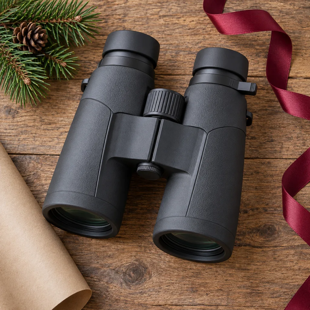 Representative photo-style image of variable magnification zoom binoculars — generated, not a specific product