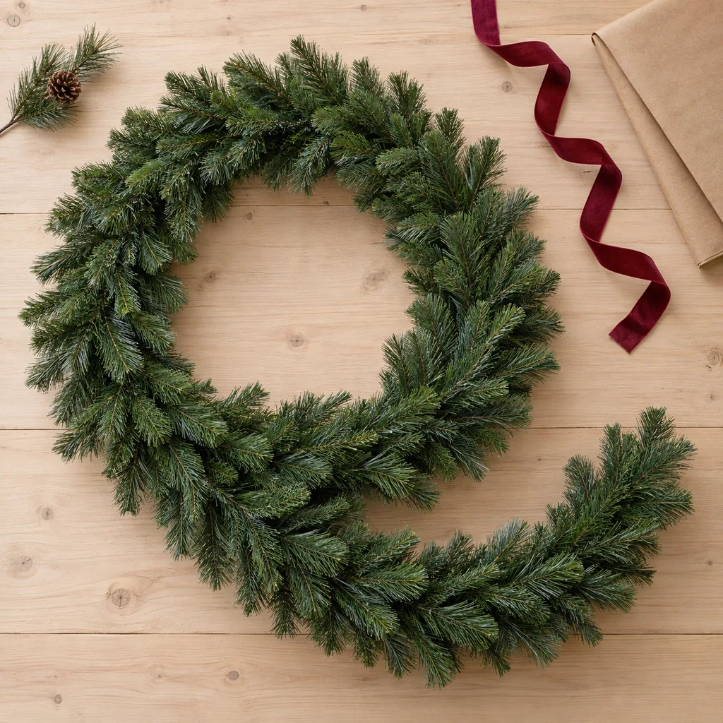 Representative photo-style image of versatile artificial pine garland — generated, not a specific product