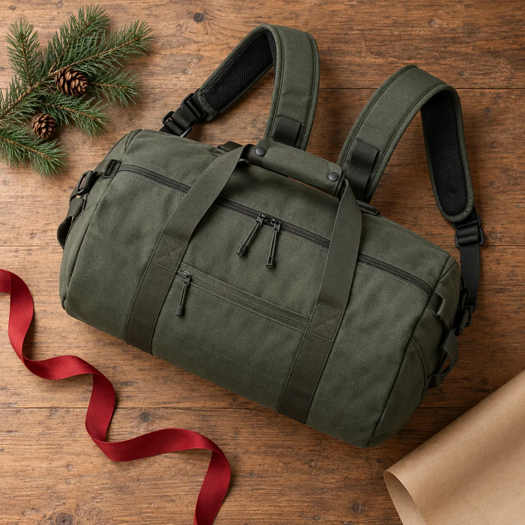 Representative photo-style image of versatile convertible duffel backpack — generated, not a specific product