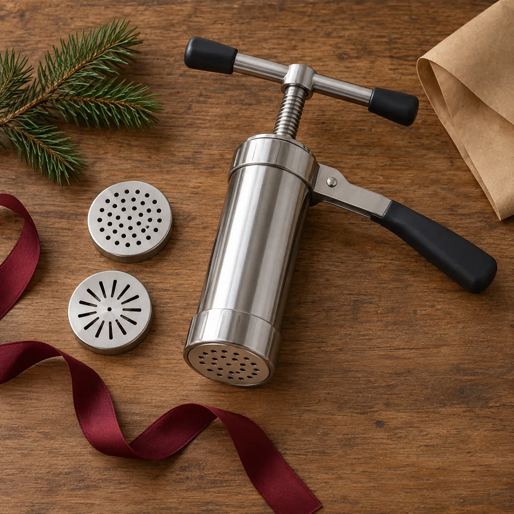 Representative photo-style image of versatile handheld pasta extruder tool — generated, not a specific product