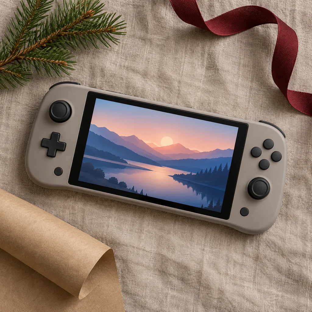 Representative photo-style image of versatile portable gaming console — generated, not a specific product