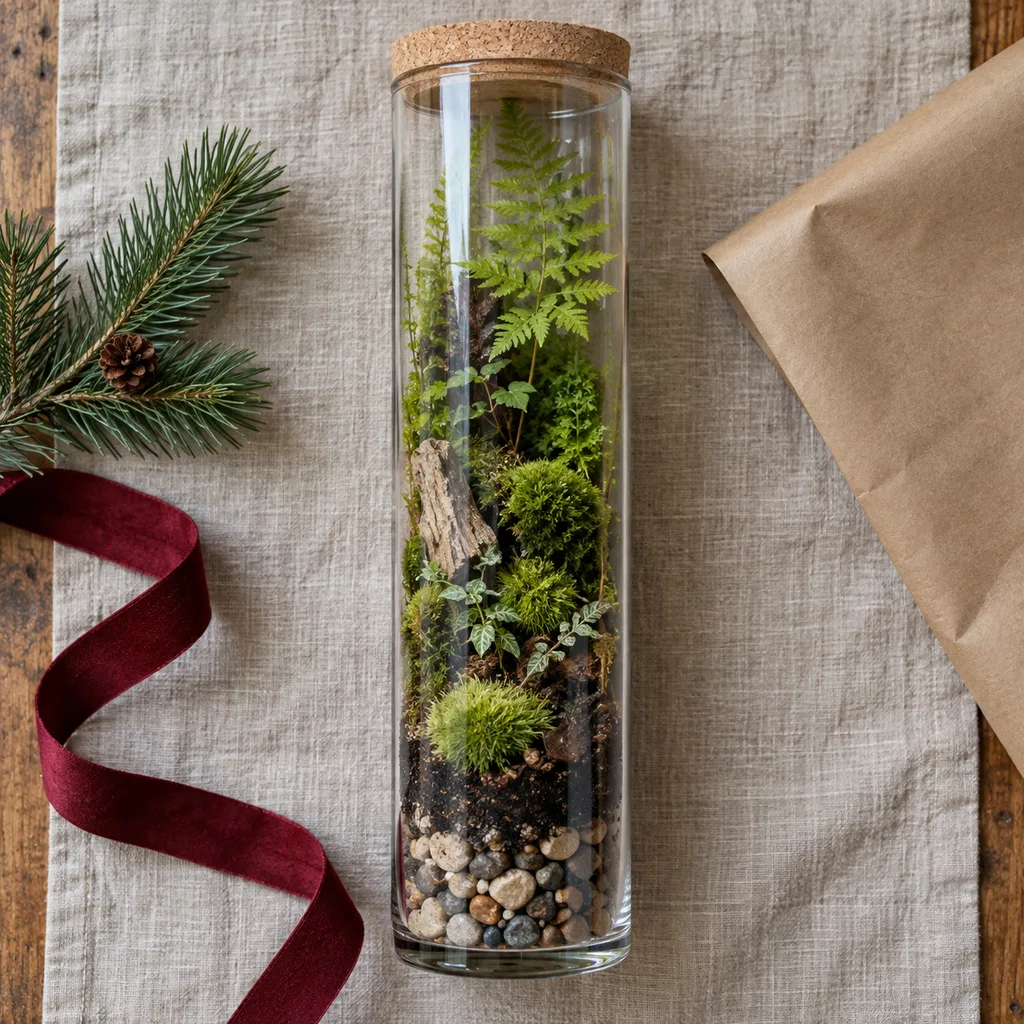 Representative photo-style image of vertical cylindrical ecosystem — generated, not a specific product