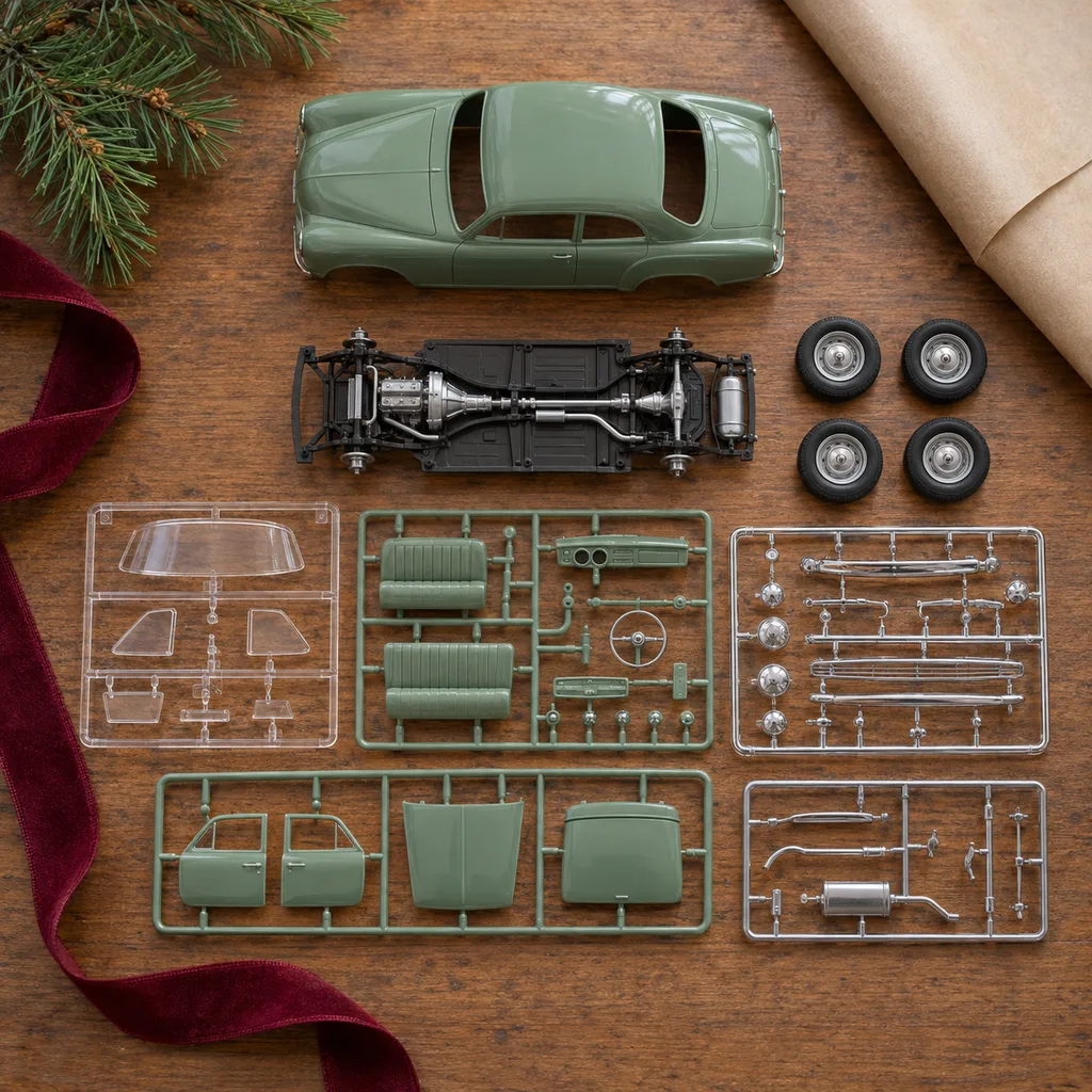 Representative photo-style image of vintage automobile scale model kit — generated, not a specific product