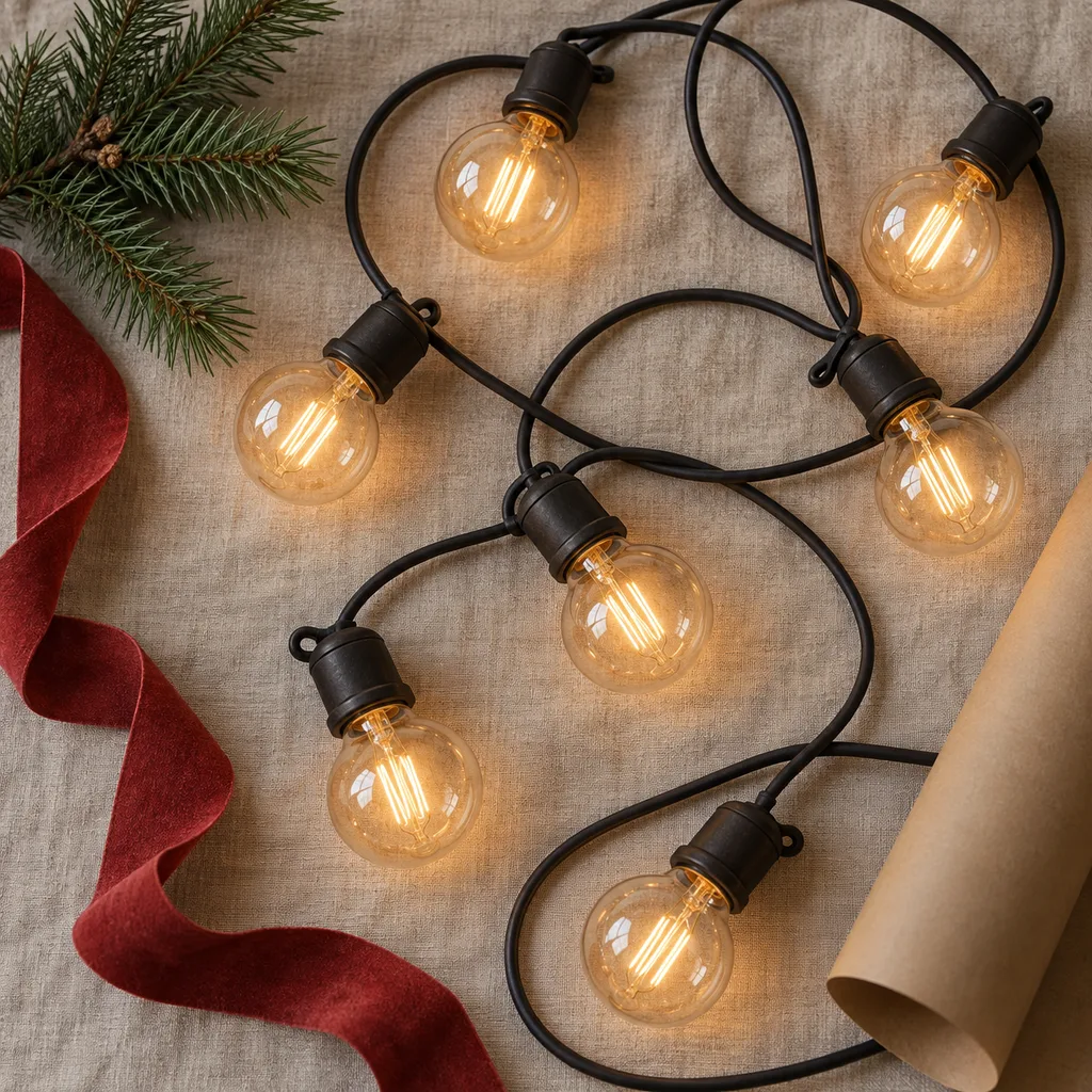 Representative photo-style image of vintage edison bulb string lights — generated, not a specific product