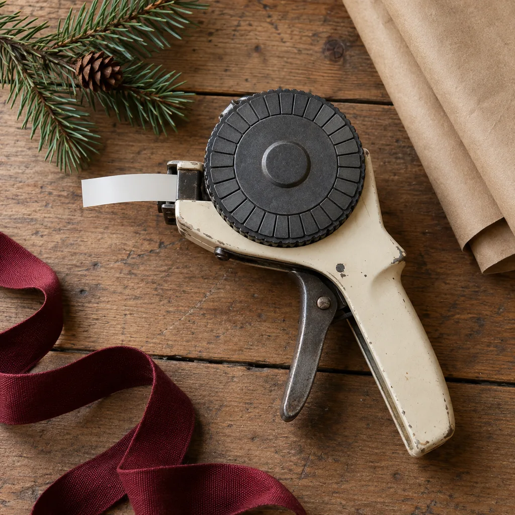 Representative photo-style image of vintage embossing label maker — generated, not a specific product