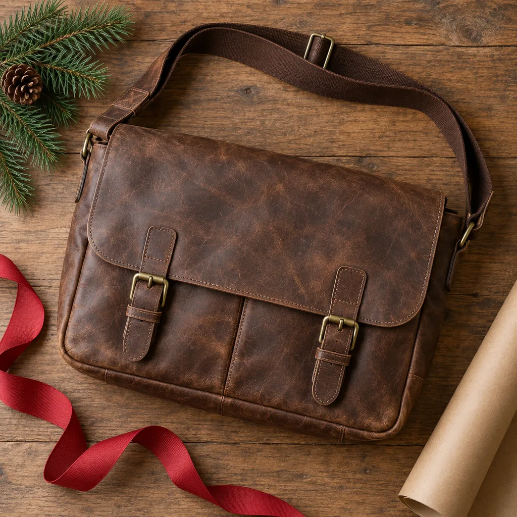 Representative photo-style image of vintage messenger bag — generated, not a specific product