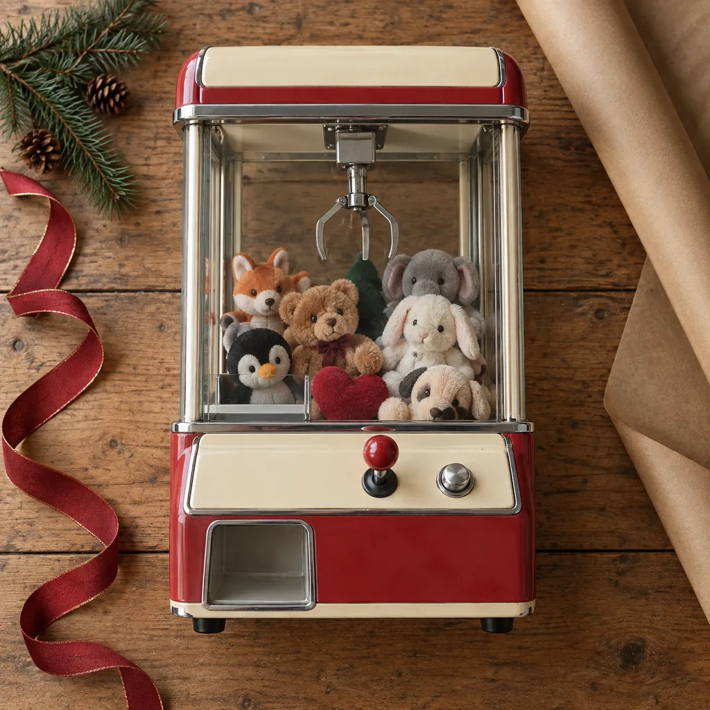 Representative photo-style image of vintage style claw crane game — generated, not a specific product