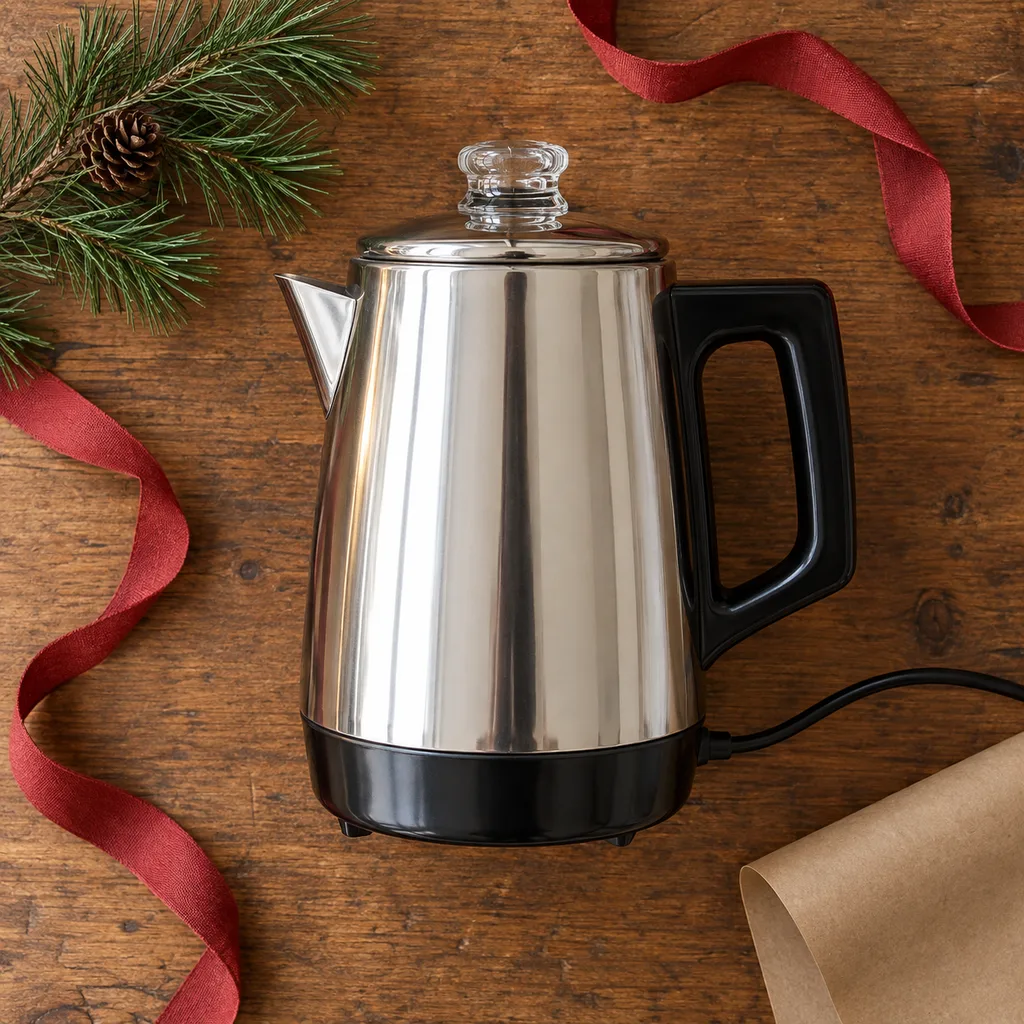 Representative photo-style image of vintage style electric percolator — generated, not a specific product