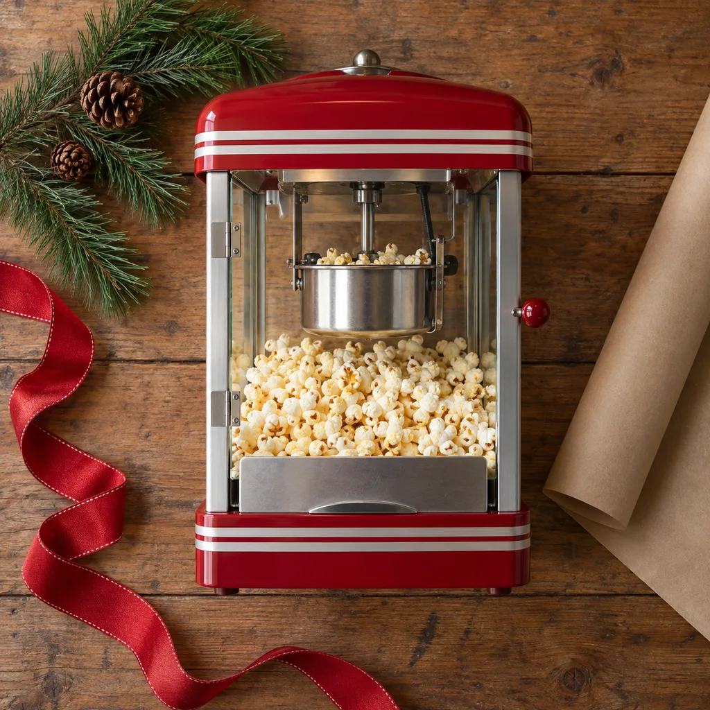 Representative photo-style image of vintage style popcorn machine — generated, not a specific product