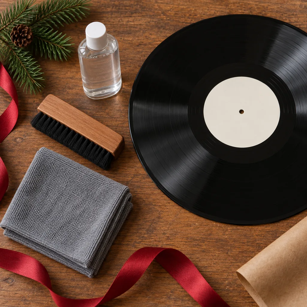 Representative photo-style image of vinyl record cleaning kit — generated, not a specific product