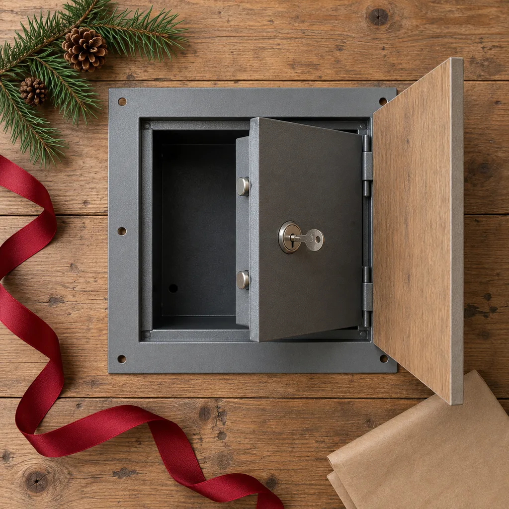 Representative photo-style image of wall mounted concealed safe — generated, not a specific product
